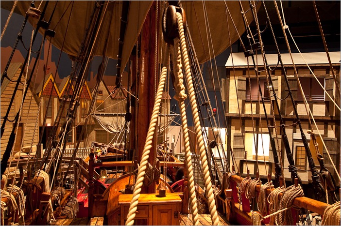 View of the rope-work from the aft over the deck of the Nonsuch View of the rope-work from the aft over the deck of the Nonsuch
